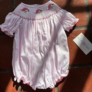 Brand new with tags lulu Bebe pink smocked Santa bubble size 6m